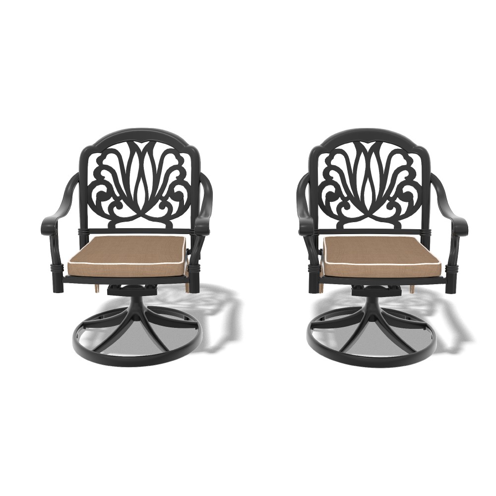 2 Pcs Cast Aluminum Swivel Patio Chairs – Black Frame & Brown Cushions