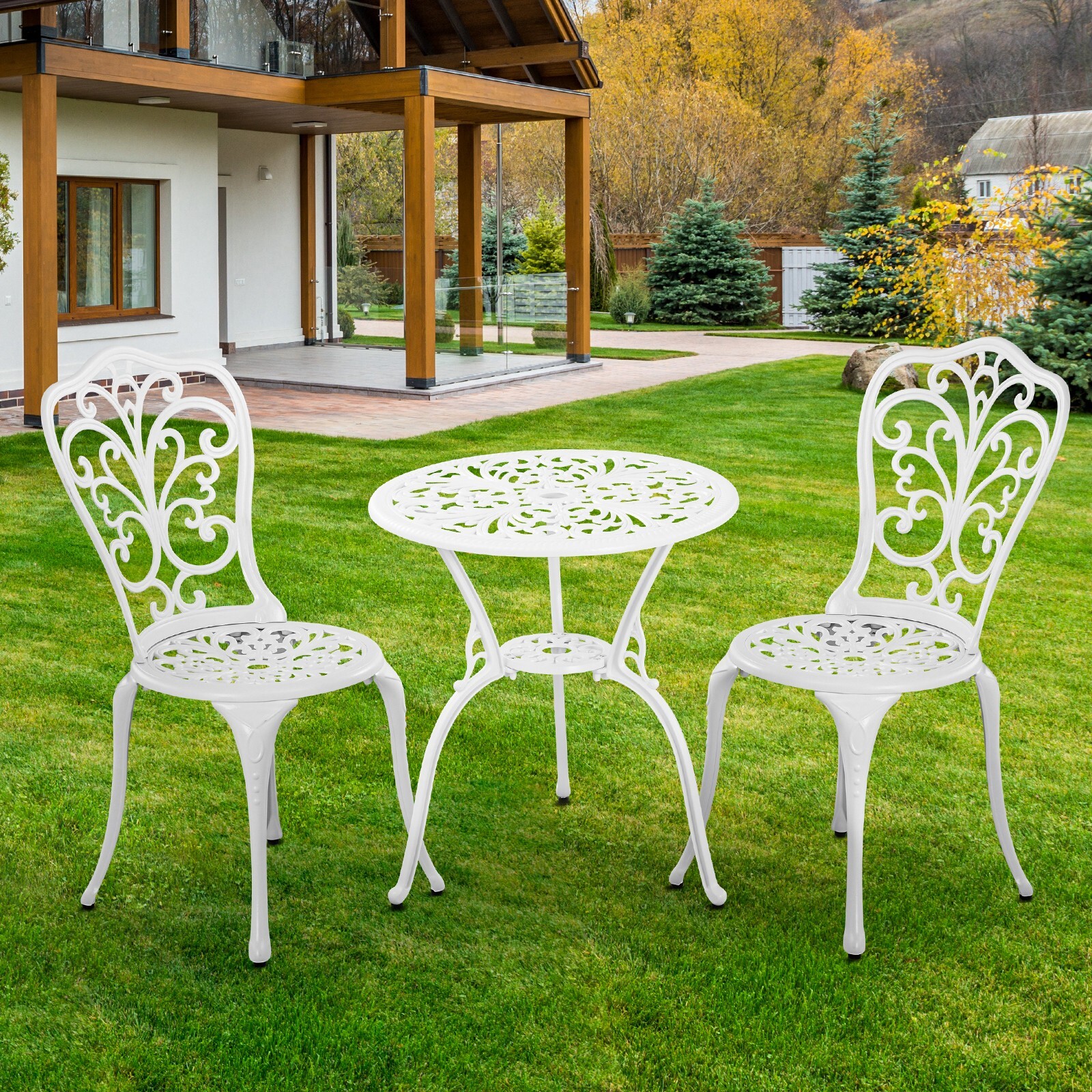 Bistro Set 3 Piece Cast Aluminum Bistro Table and Chairs Set of 2 for Garden