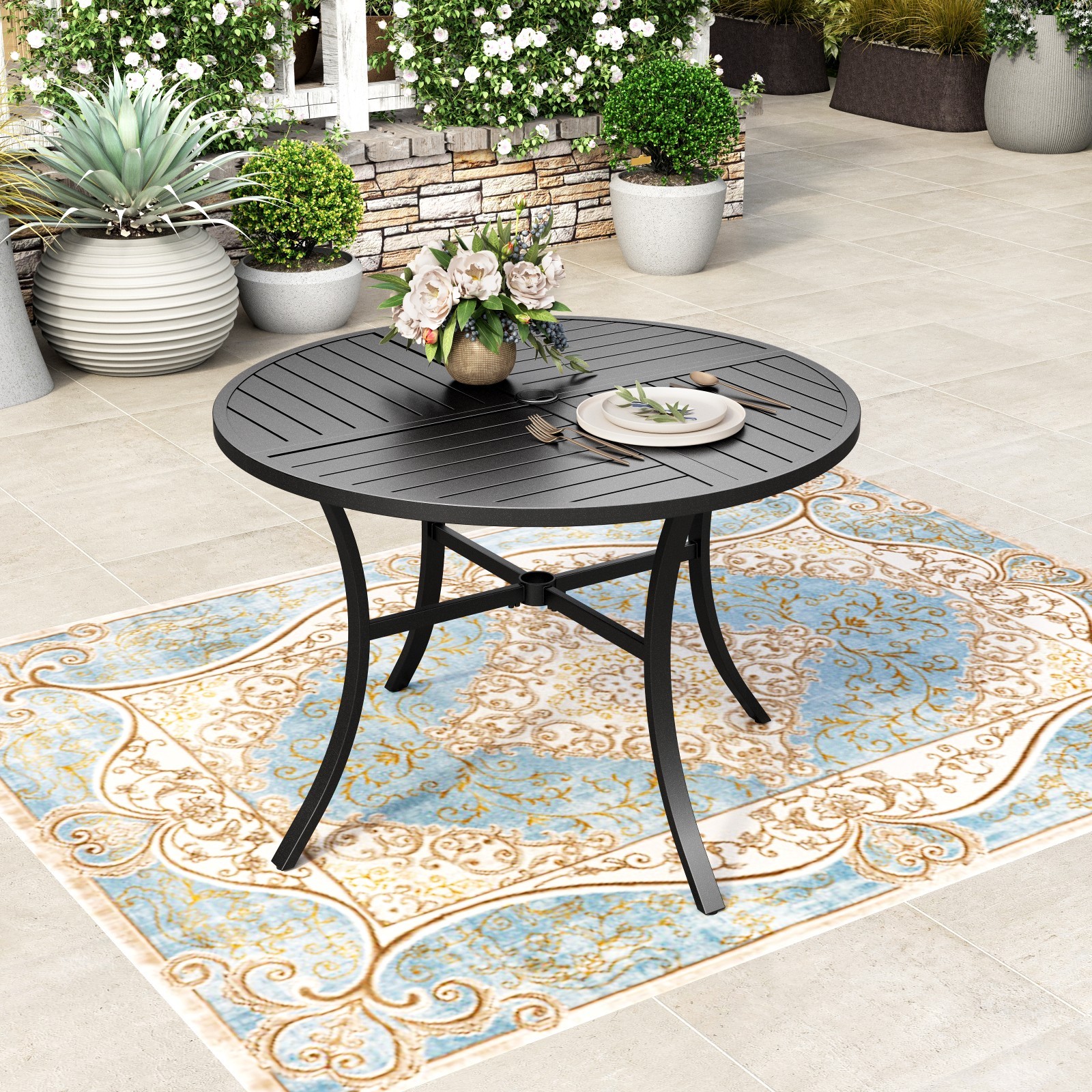 5 Piece Patio Dining Set Outdoor Table Chair Set Garden Furniture w/ Round Table