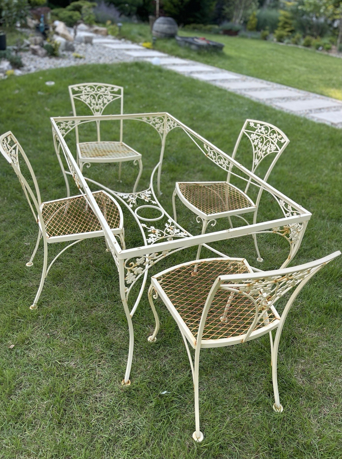 VINTAGE MCM Russel Woodard Orleans Wrought Iron Outdoor Furniture 5PC Dining Set