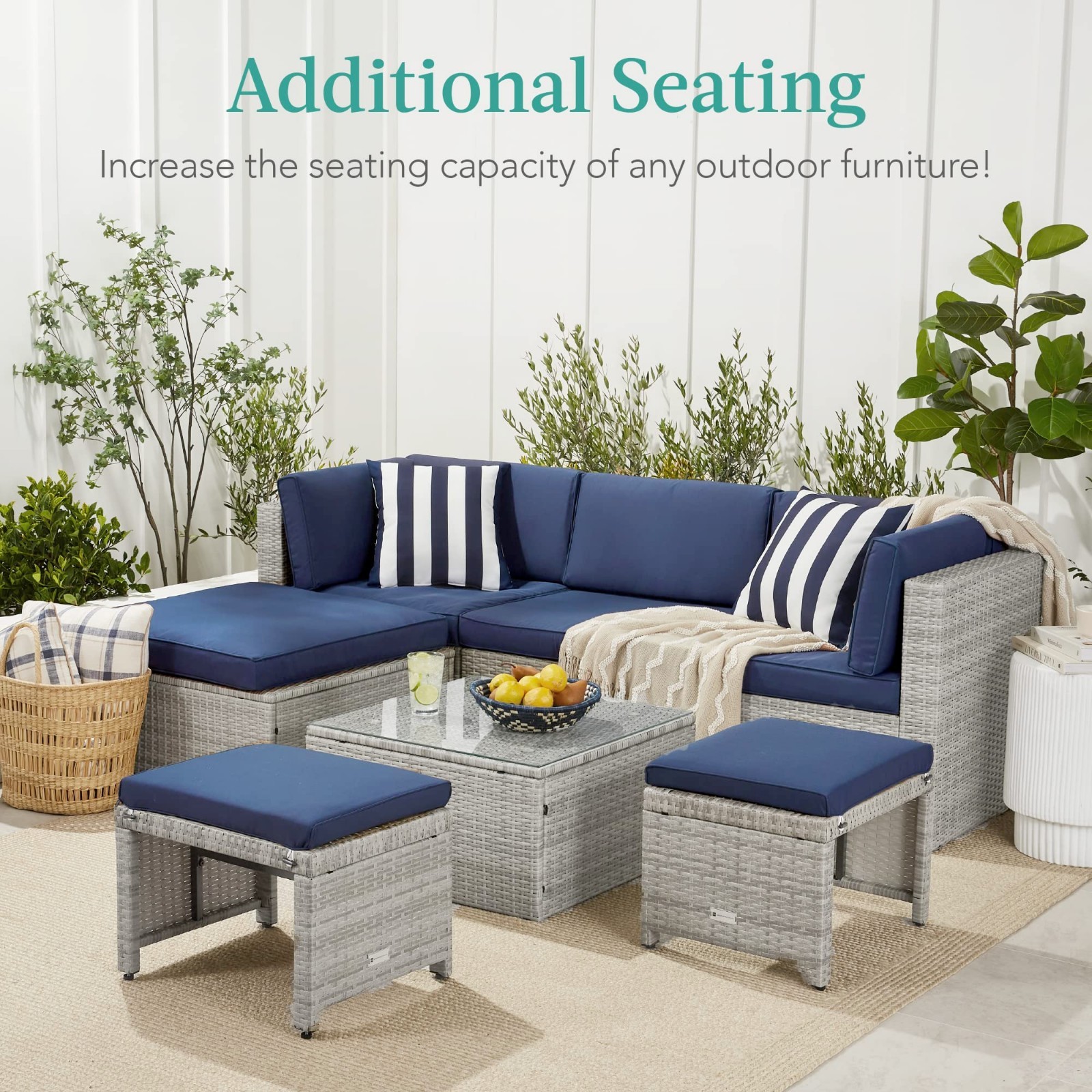 Set of 2 Wicker Ottomans – Multipurpose Outdoor Furniture for Patio, Footrest, S