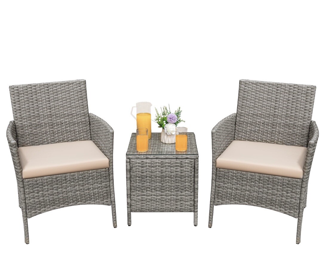 Devoko 3 Pieces Patio Furniture Sets Clearance PE Rattan Wicker Chairs with Tabl