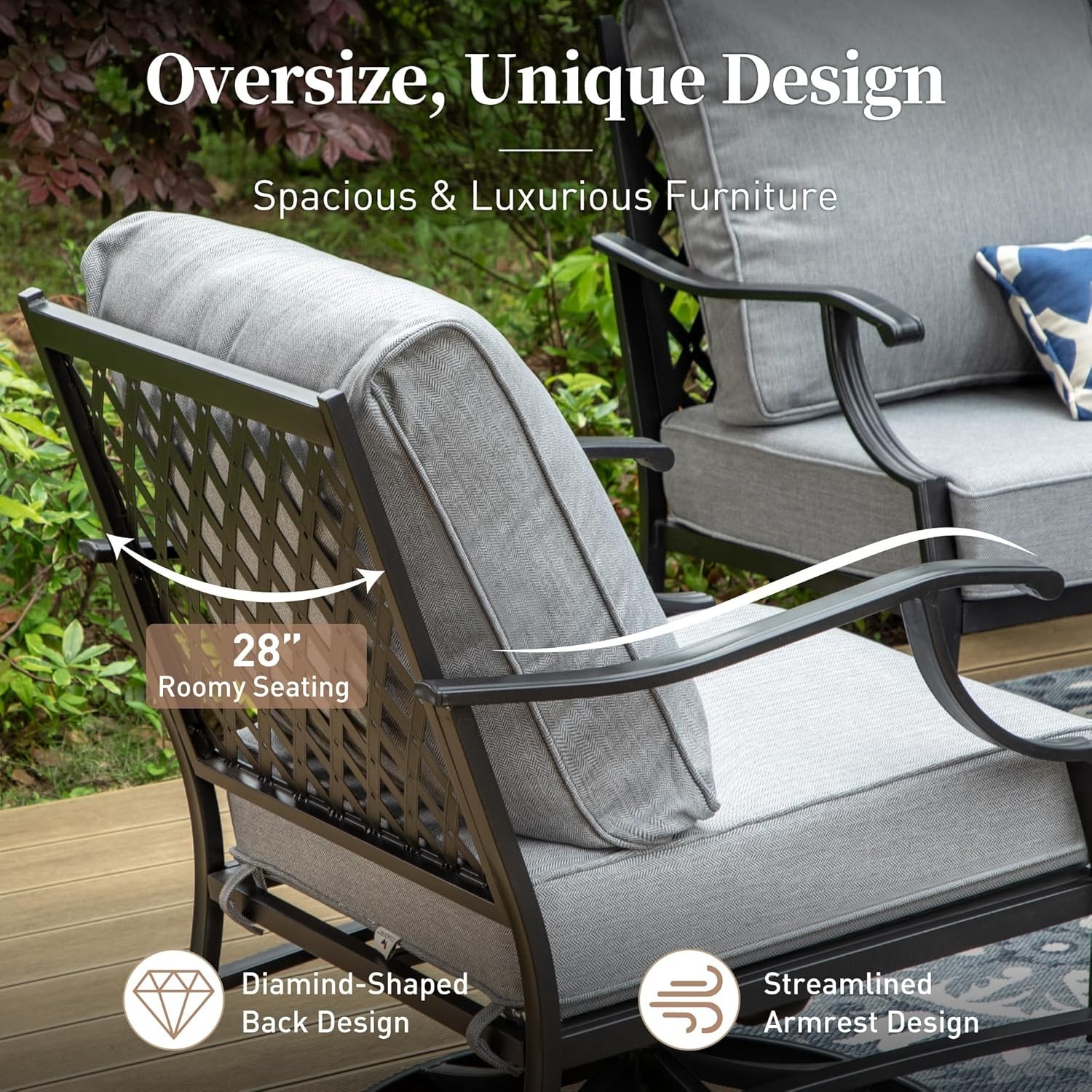5 PCS Patio Furniture Set Outdoor Conversation Set Metal Rocking Chairs Backyard