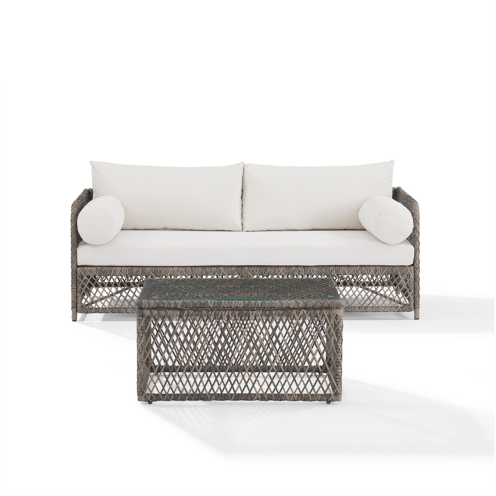 Crosley Furniture Granite Bay 2Pc Outdoor Sofa & Coffee Furniture Set Creme/Ston