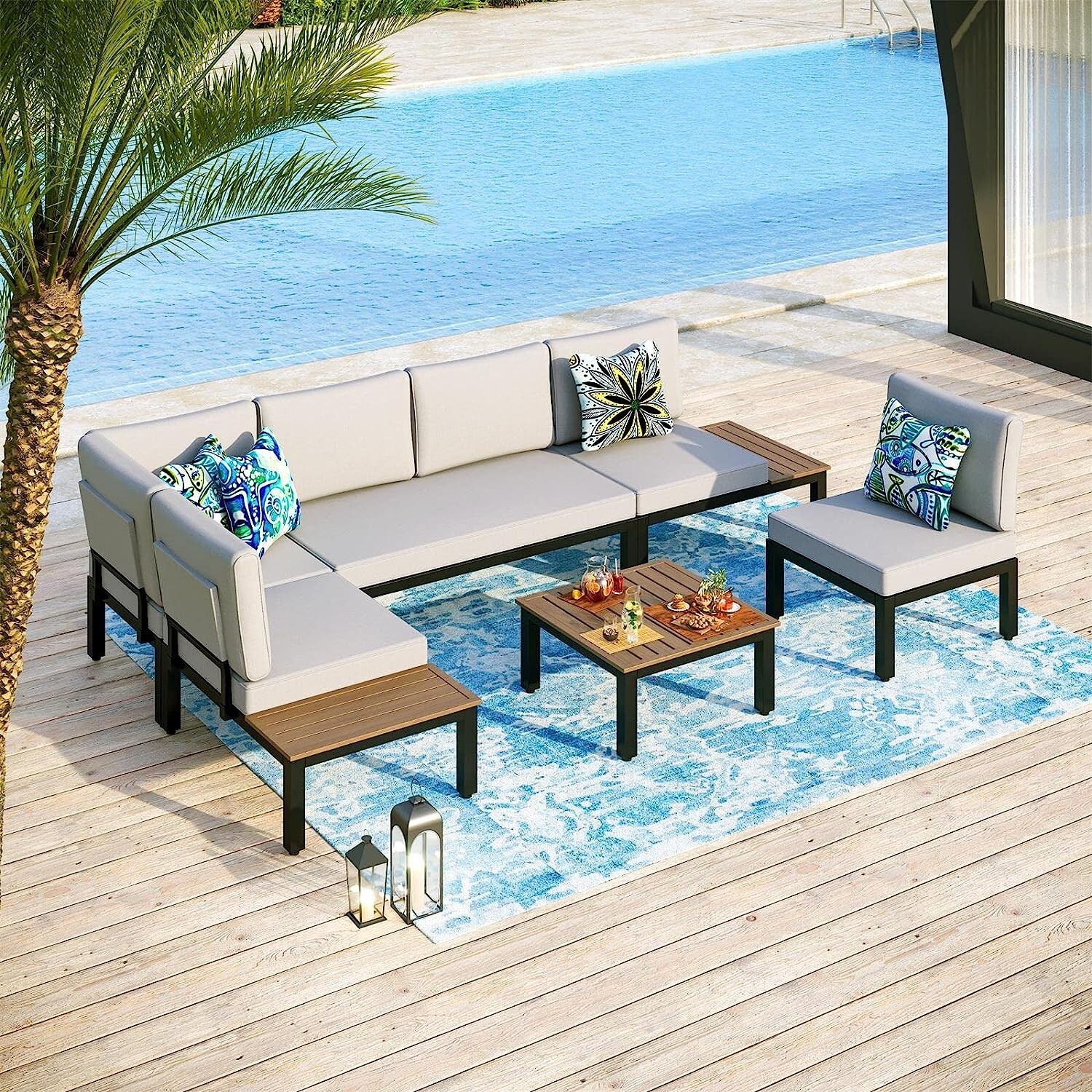 6 Piece Patio Furniture Set Outdoor Conversation Set with Cushion for Backyard