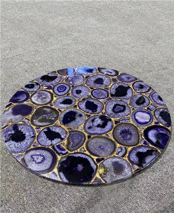 Purple Agate Stone Table Top – Handmade Semi Precious Furniture