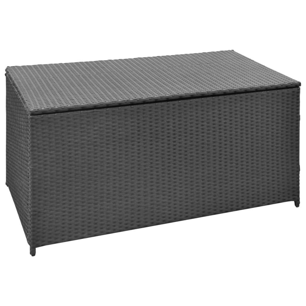 vidaXL Patio Storage Box – Outdoor Black Poly Rattan Chest for Cushions, Blanket