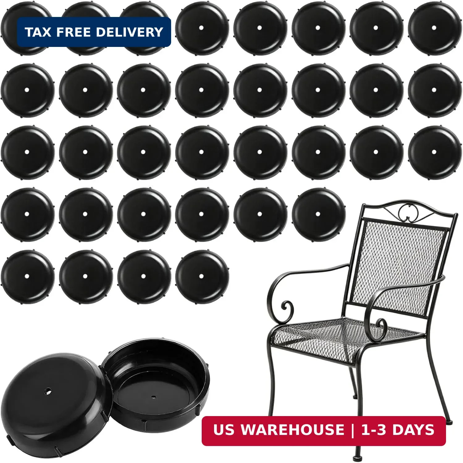 36 Pack 1.5″ Wrought Iron Patio Chair Leg Caps – Round Outdoor Furniture Sliders