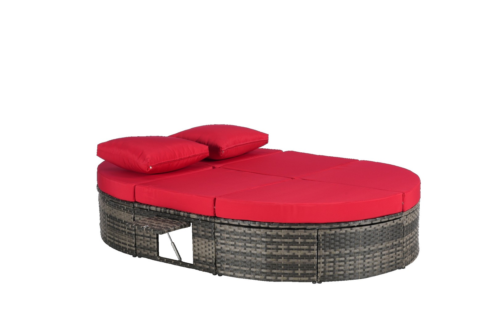 Outdoor Patio Round Daybed with Cushions, Adjustable Backrest, Red