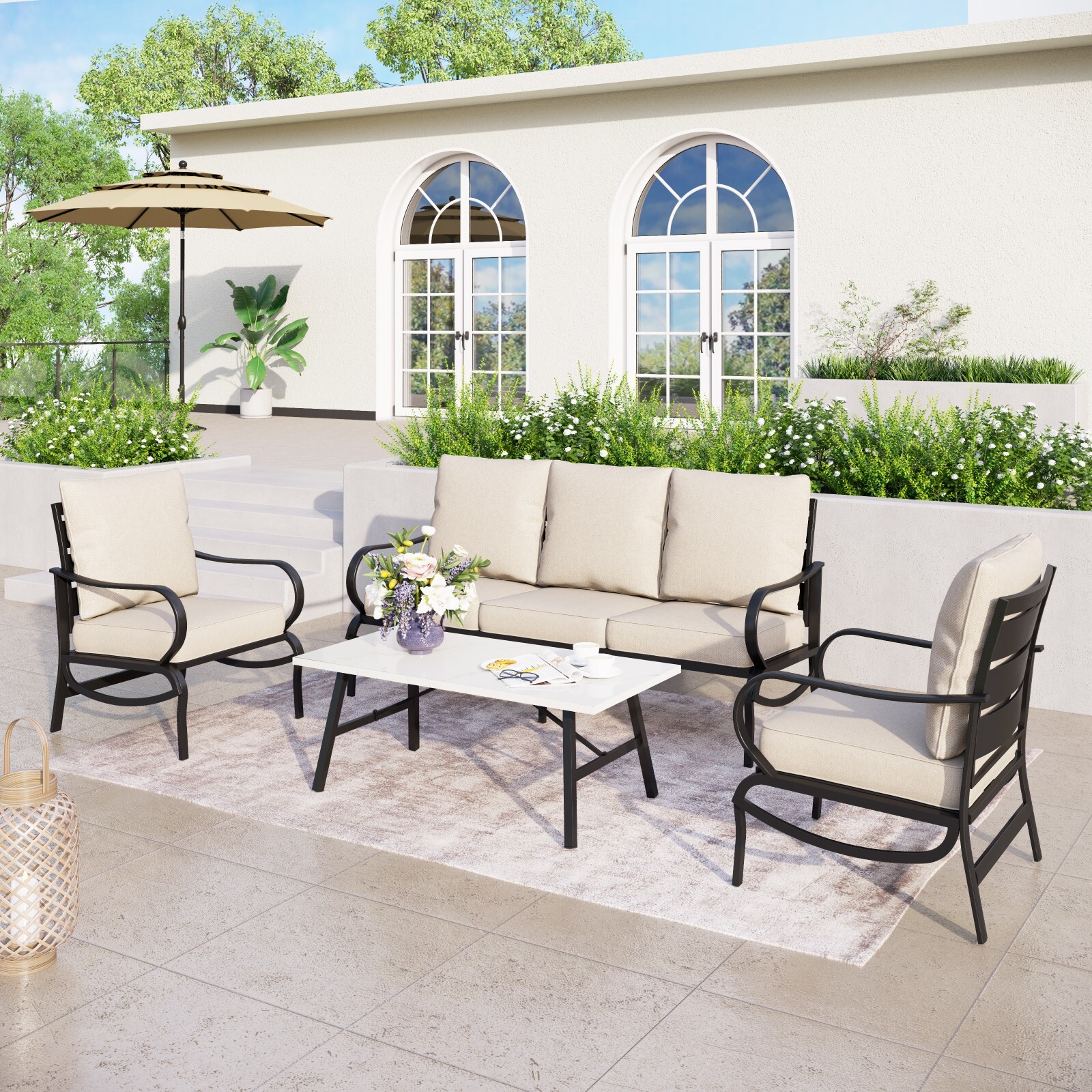 Outdoor Sectional Sofa Set with Coffee Table 5 Seat Patio Sofa with Cushion