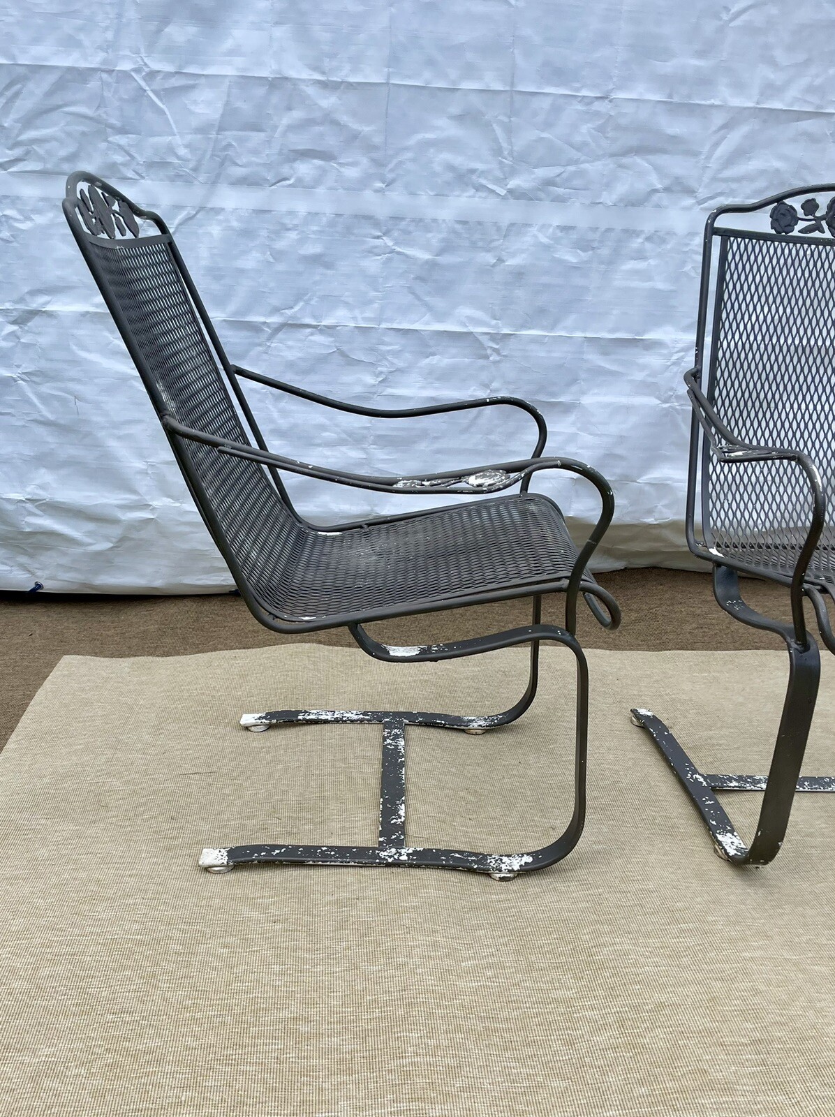Vintage 2 chairs Patio Set Wrought iron Dining Cantilever