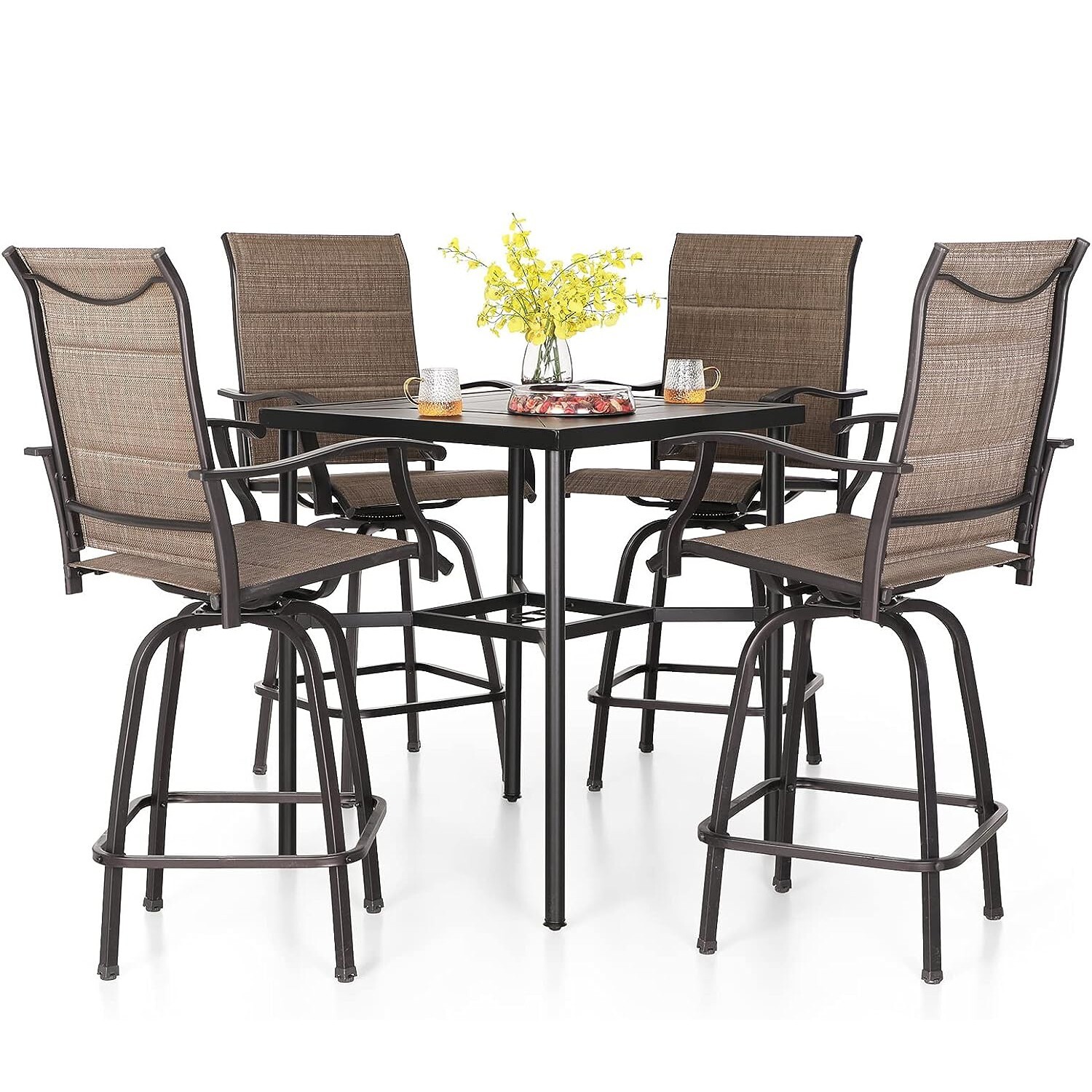 5Pcs Patio Bar Table Chair Set Swivel Bar Height Chair Bar Chairs Outdoor Stools