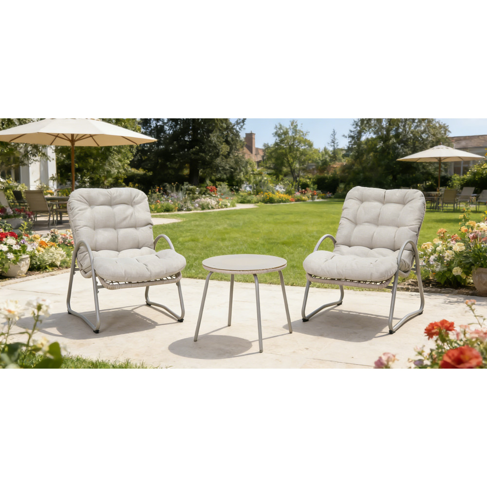 Outdoor Iron Framed Wicker 3-Piece Patio Set ,Accent Chair with small tabl