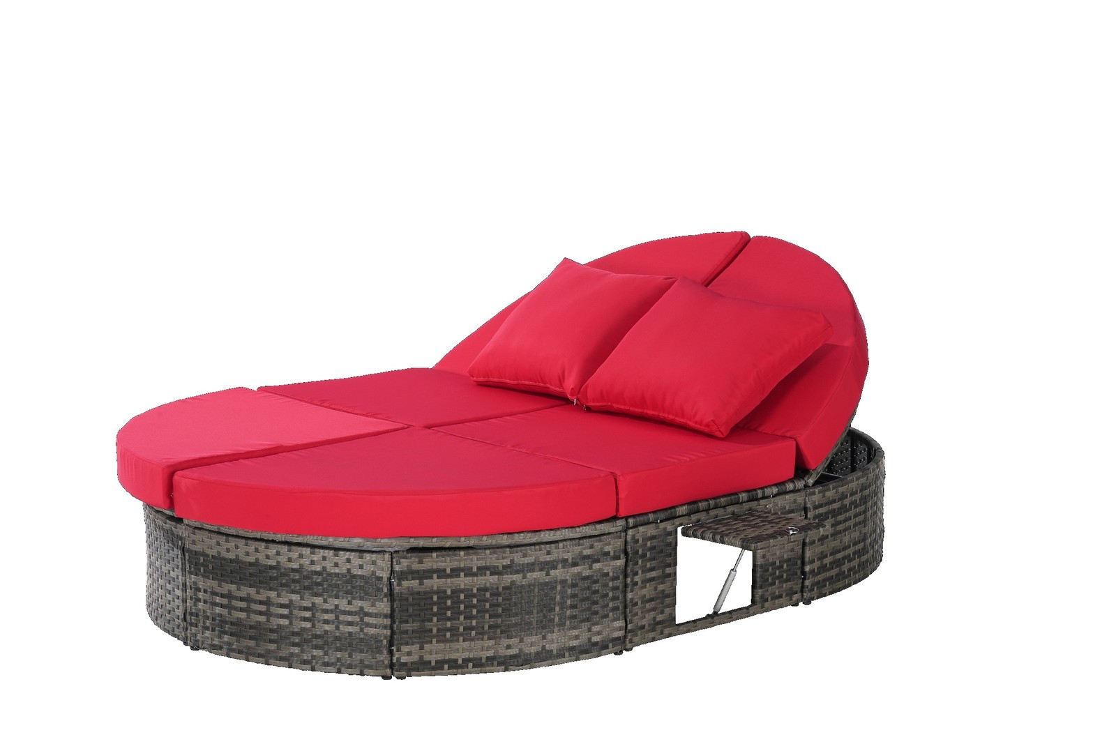 Outdoor Patio Round Daybed with Cushions, Adjustable Backrest, Red
