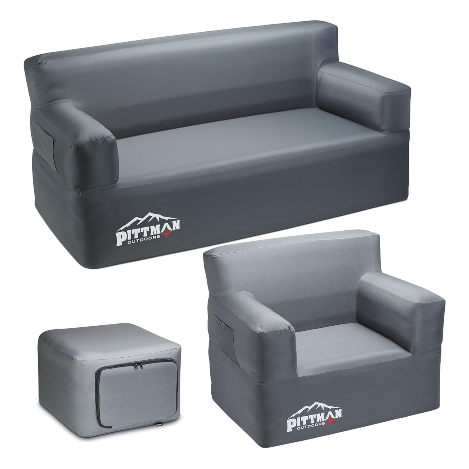 Pittman Outdoors 3 Piece Inflatable Furniture Set with Couch, Chair, and Ottoman