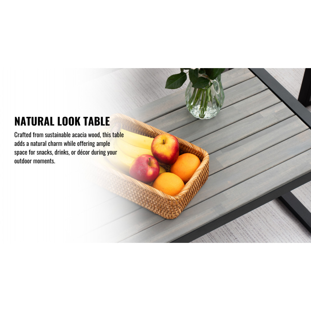 4-Piece Patio Furniture Set Outdoor Balcony Furniture Gray Acacia Wood Table Top