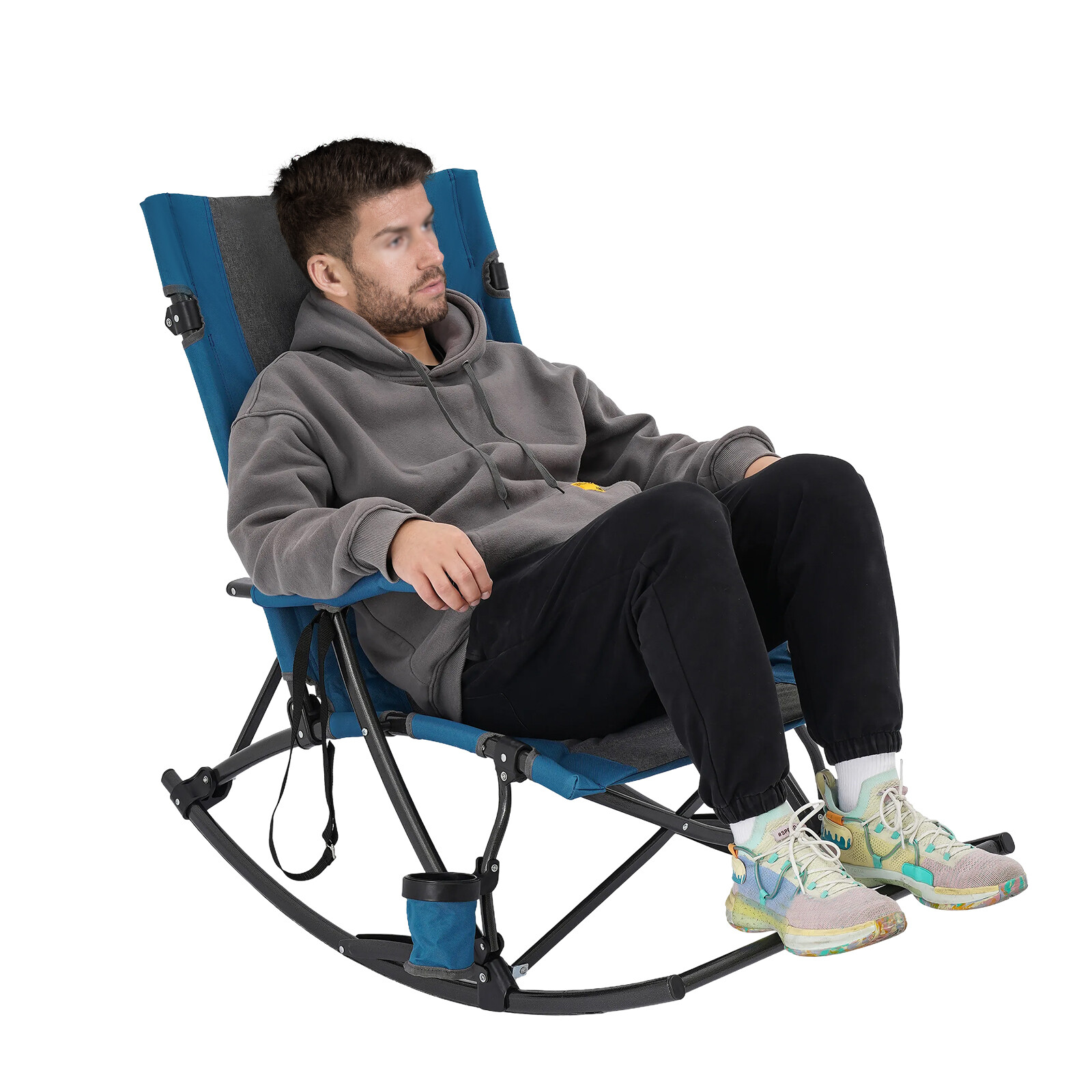 Oversized Folding Rocking Camping Chair Outdoor, Portable Chair with Cup Holder