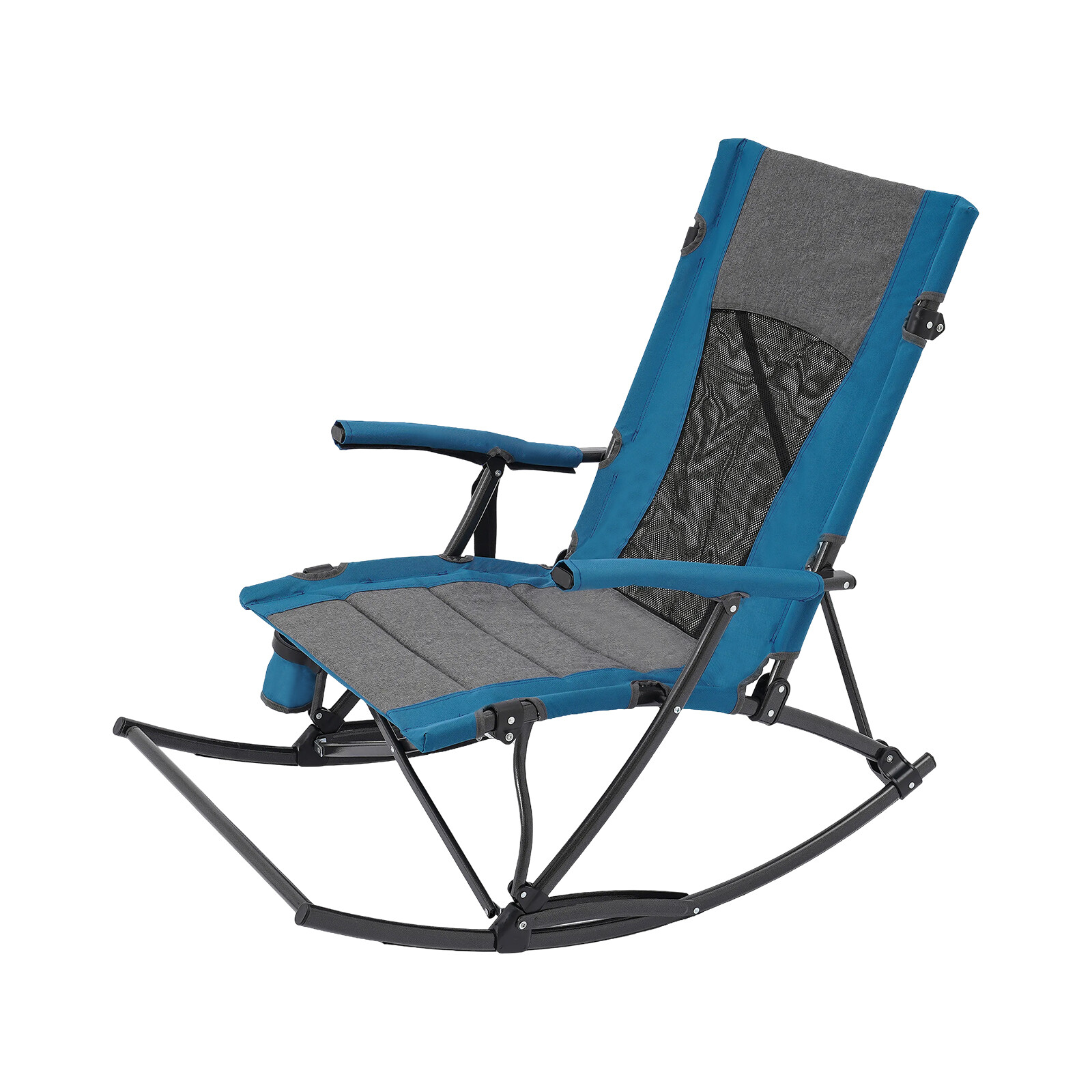 Oversized Folding Rocking Camping Chair Outdoor, Portable Chair with Cup Holder