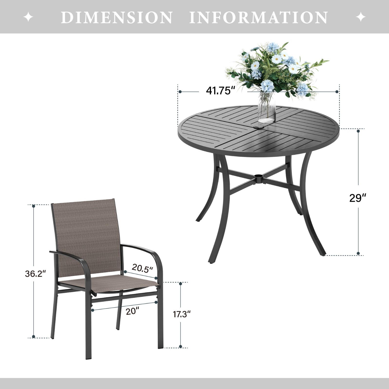 5 Piece Patio Dining Set Outdoor Table Chair Set Garden Furniture w/ Round Table