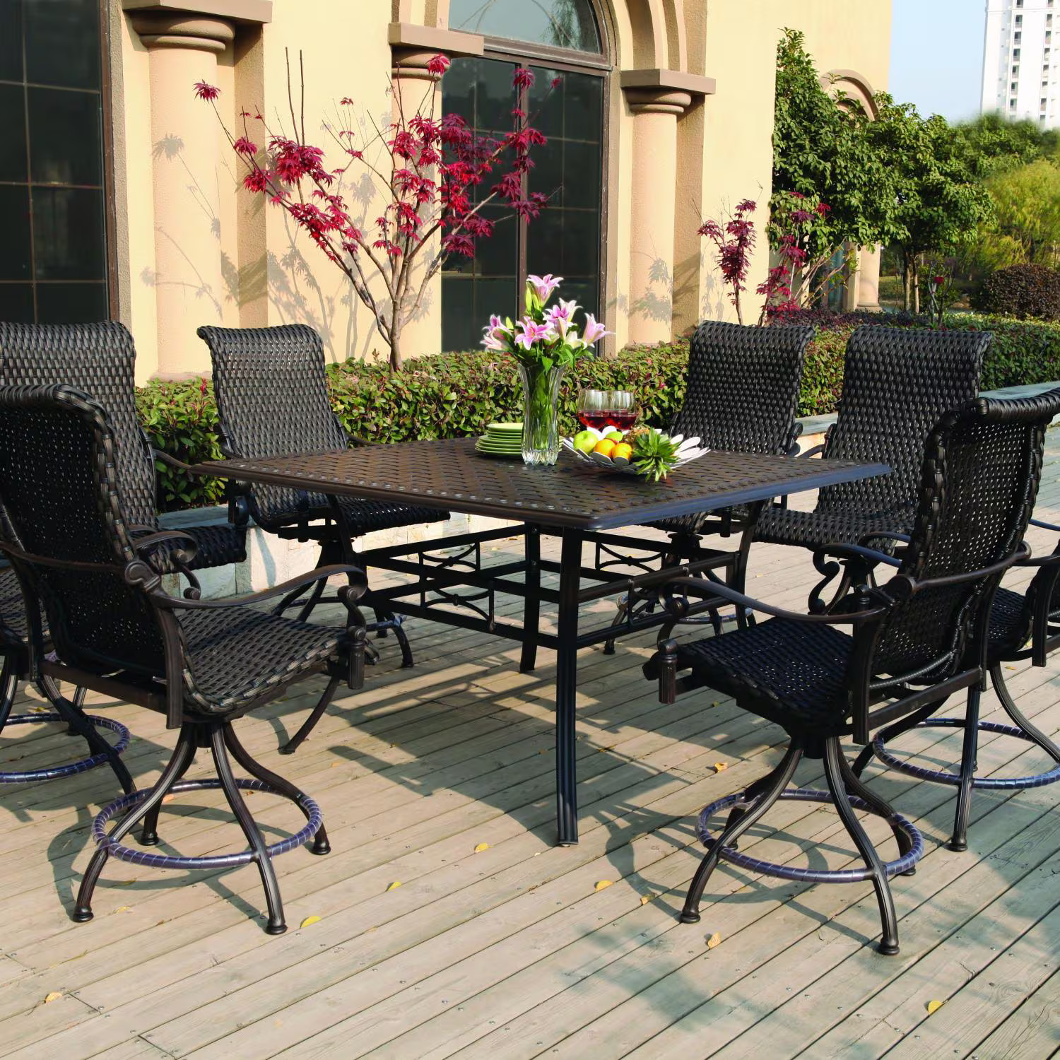 Darlee Victoria 9 Piece Resin Wicker Counter Height Dining Set Swivel Chairs