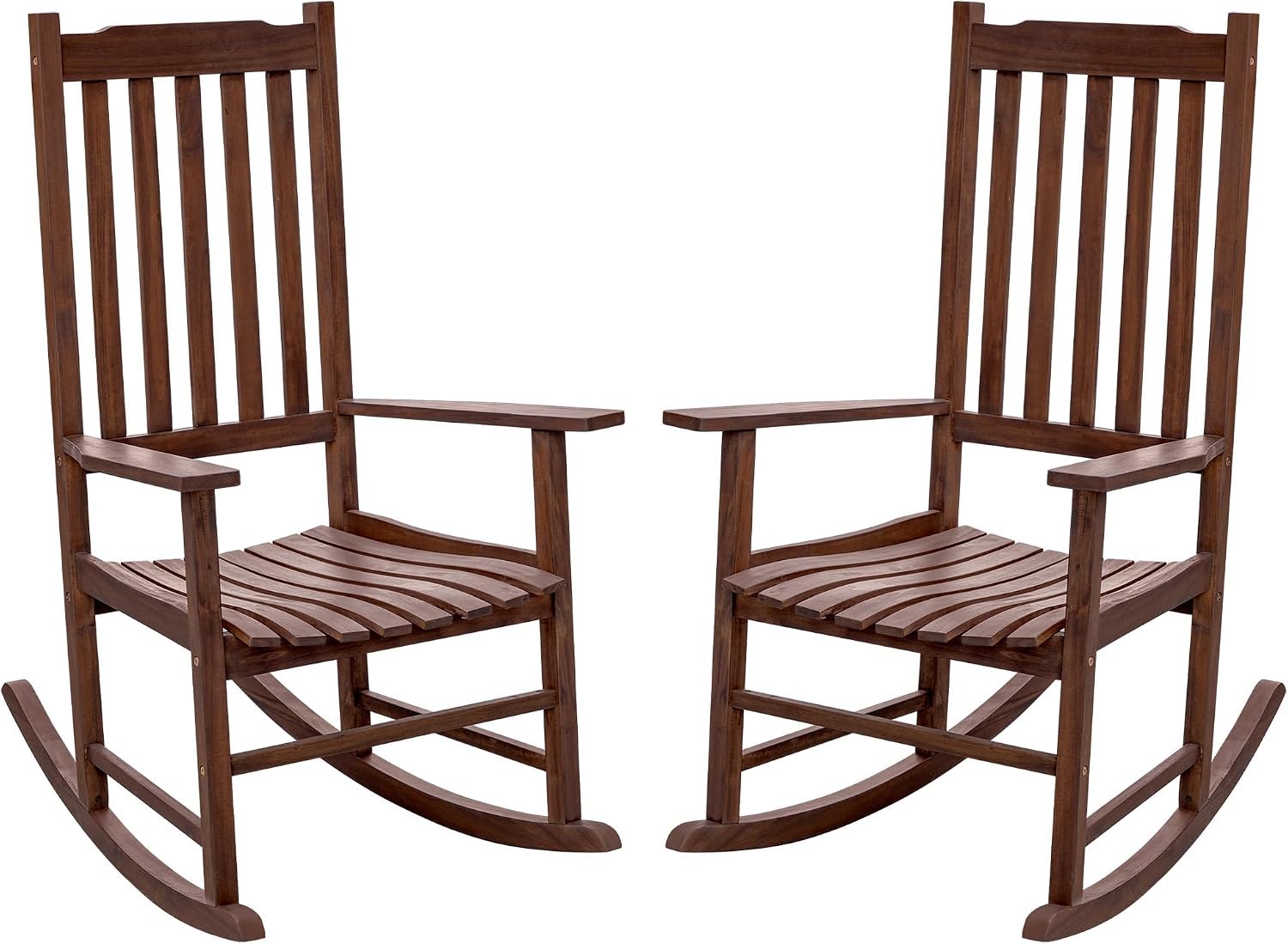 Acacia Wood Patio Rocking Chair Set of 2 High Back and Widen Armrest for Adults