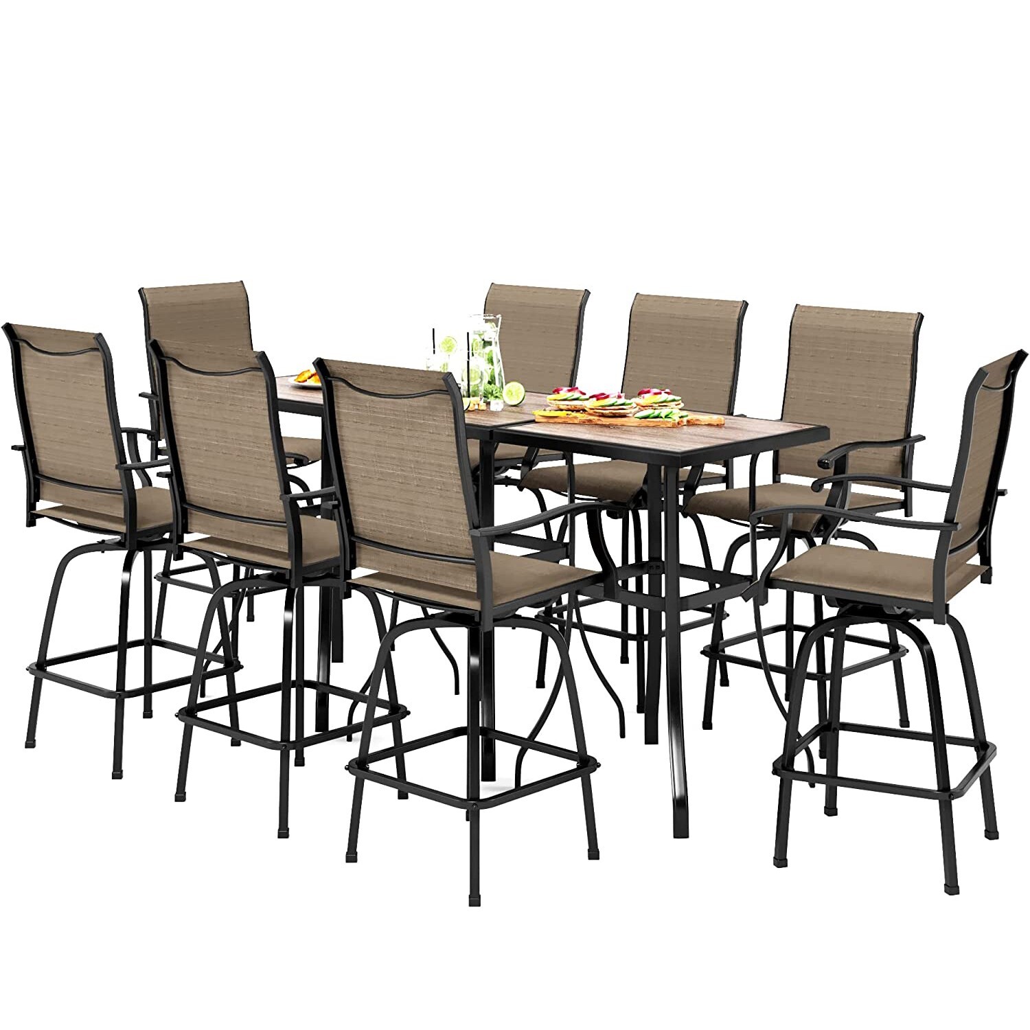 Patio Bar Table Chair Set of 11 Swivel Bar Height Chair Bar Chair Outdoor Stools