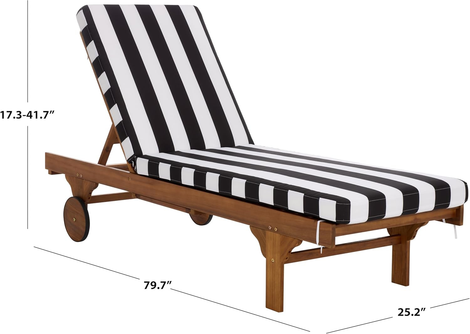 Newport Solid Wood Chaise Lounge Chair with Black Stripe Cushion, Adjustable Bac