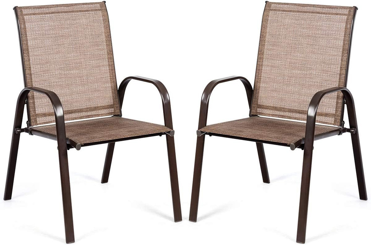 2 Piece Patio Chairs, Outdoor Camping Chairs with Breathable Fabric, Set of 2 Ga