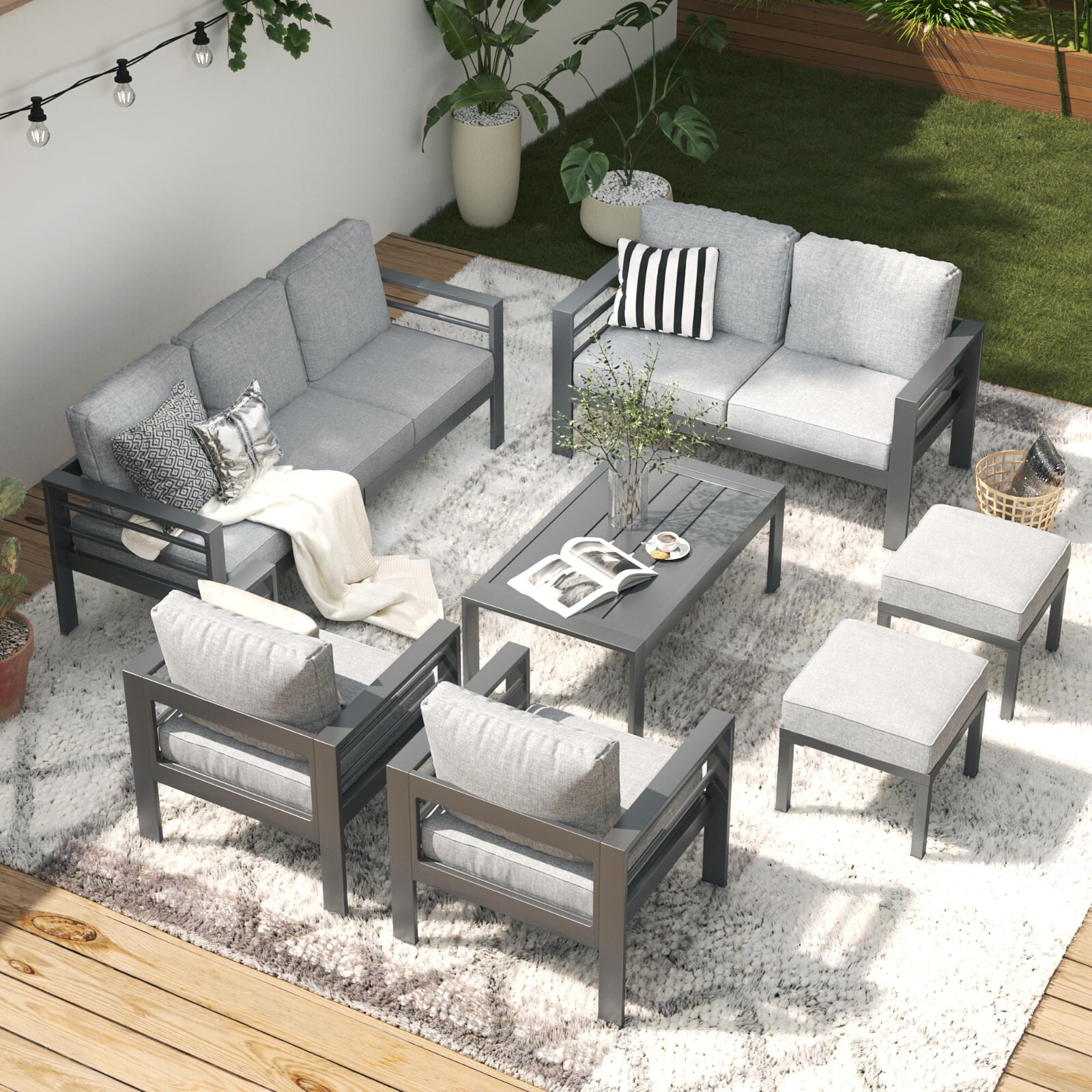 AECOJOY Aluminum Outdoor Furniture Sets Garden Conversation Set Sectional Sofa