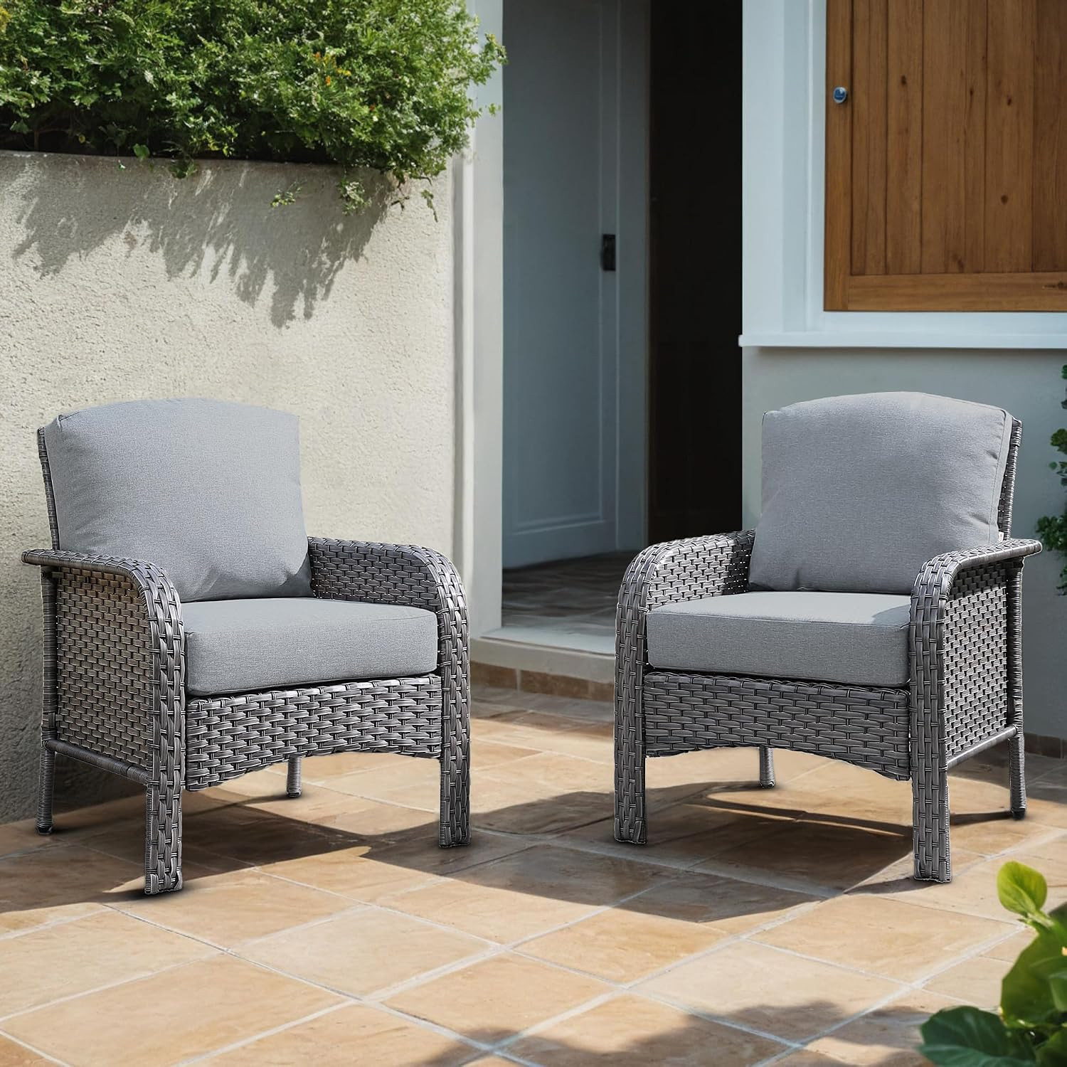 2 Pieces Wicker Patio Chairs – Outdoor Rattan Chairs Set of 2,All-Weather PE Wic