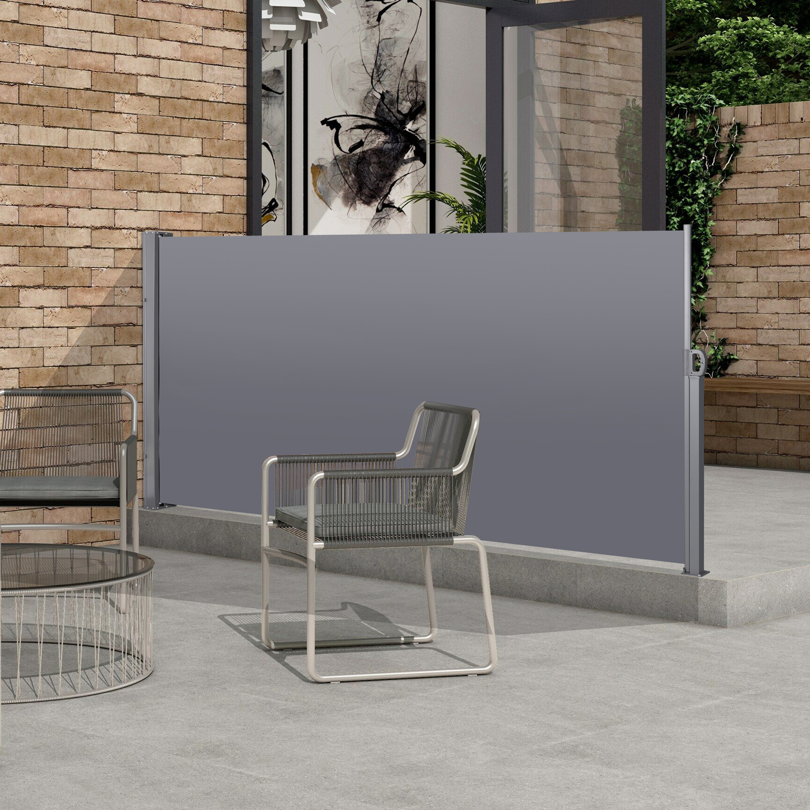 118.1″x62.9″ Retractable Side Screen Awning, UV Resistant, Waterproof -Dark Grey