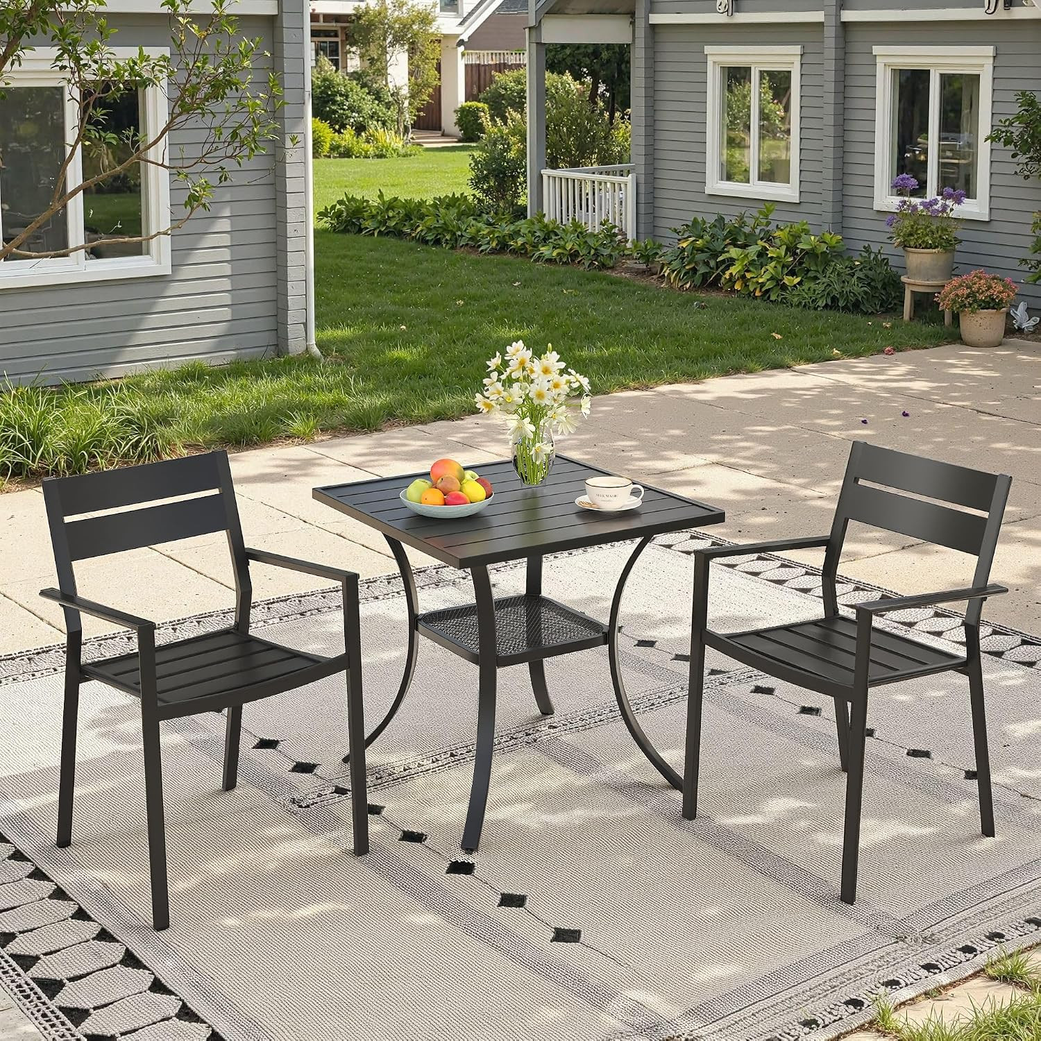 Small Patio Dining Set for 2, 27.5″ Square Outdoor Dining Table and Chairs Set w