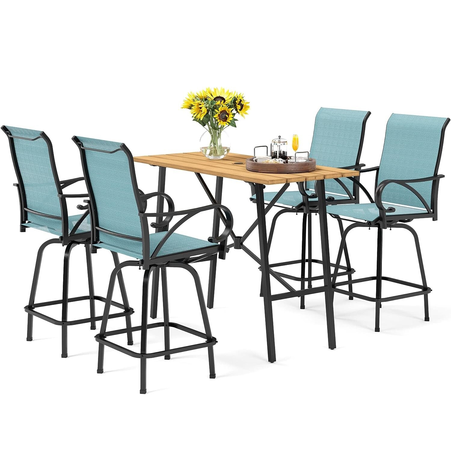 5 Piece Bar Height Patio Dining Set Outdoor Table & Chair Set Swivel Bar Stool