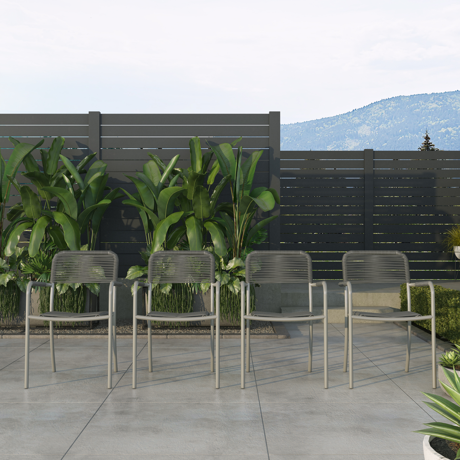 Amazonia Souvigny 5-Piece Outdoor Dining Set | Teak Finish | Grey Chairs