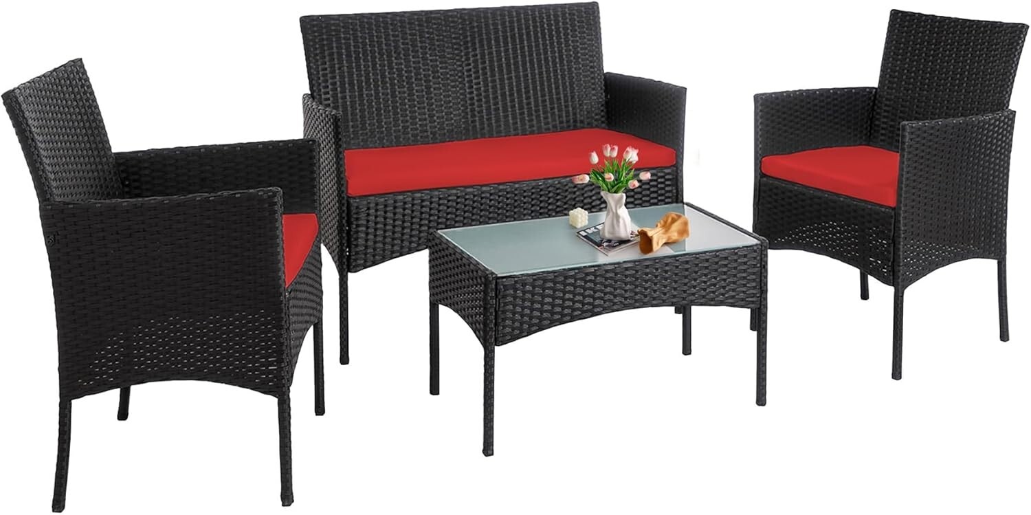 4-piece outdoor rattan bar set with high-quality terrace and courtyard chairs