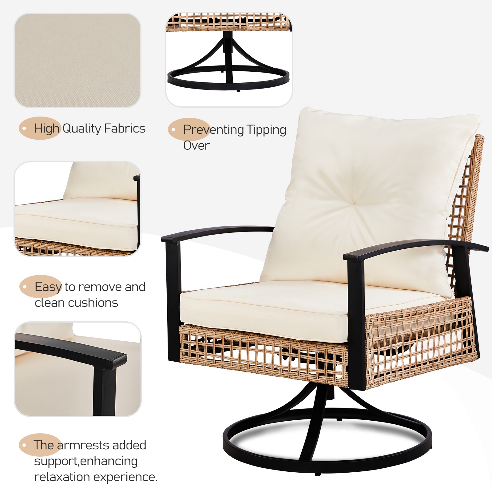 3 Pieces In/Outdoor Garden Swivel Rocker Patio Chair and Table 360 Degrees