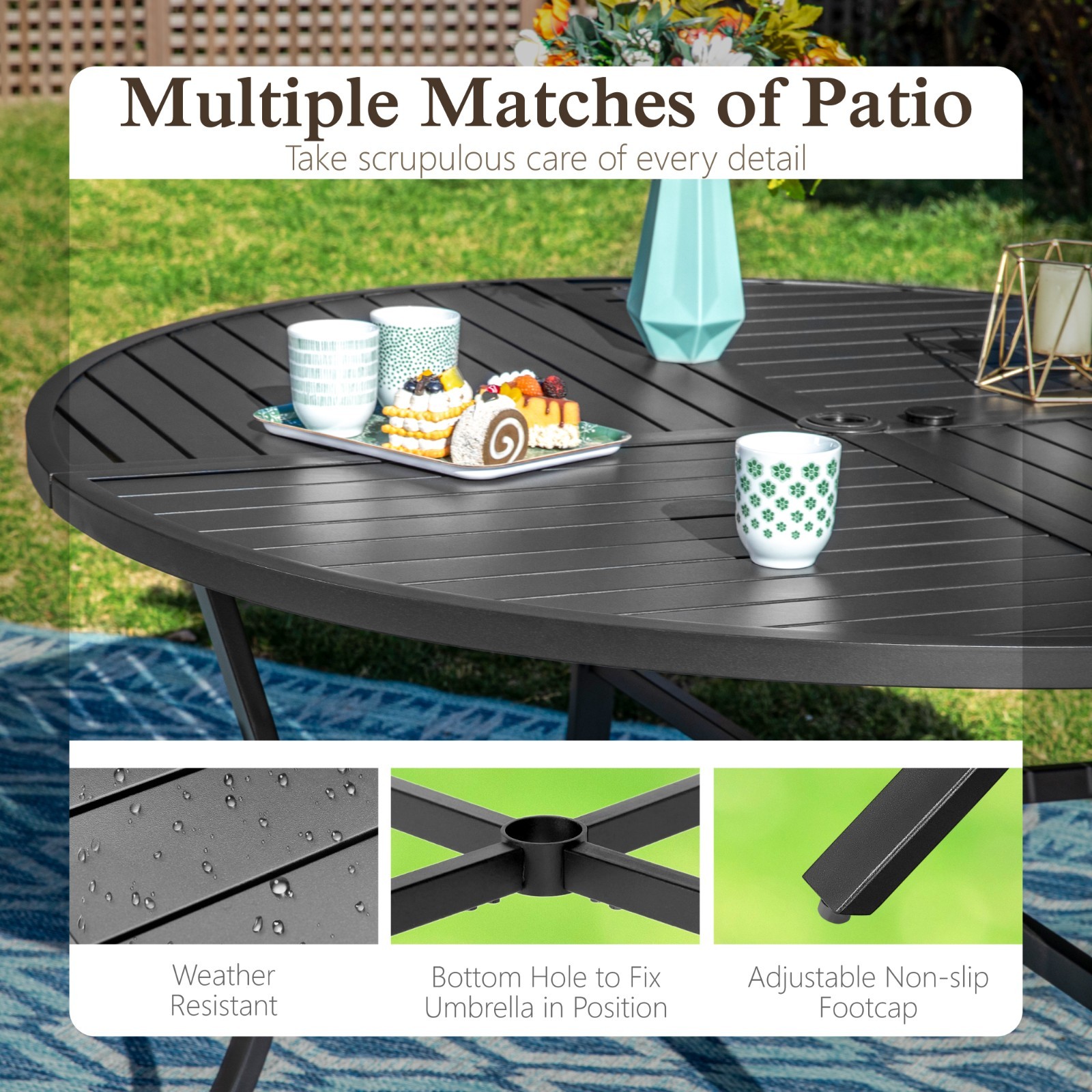 5 Piece Patio Dining Set Outdoor Table Chair Set Garden Furniture w/ Round Table
