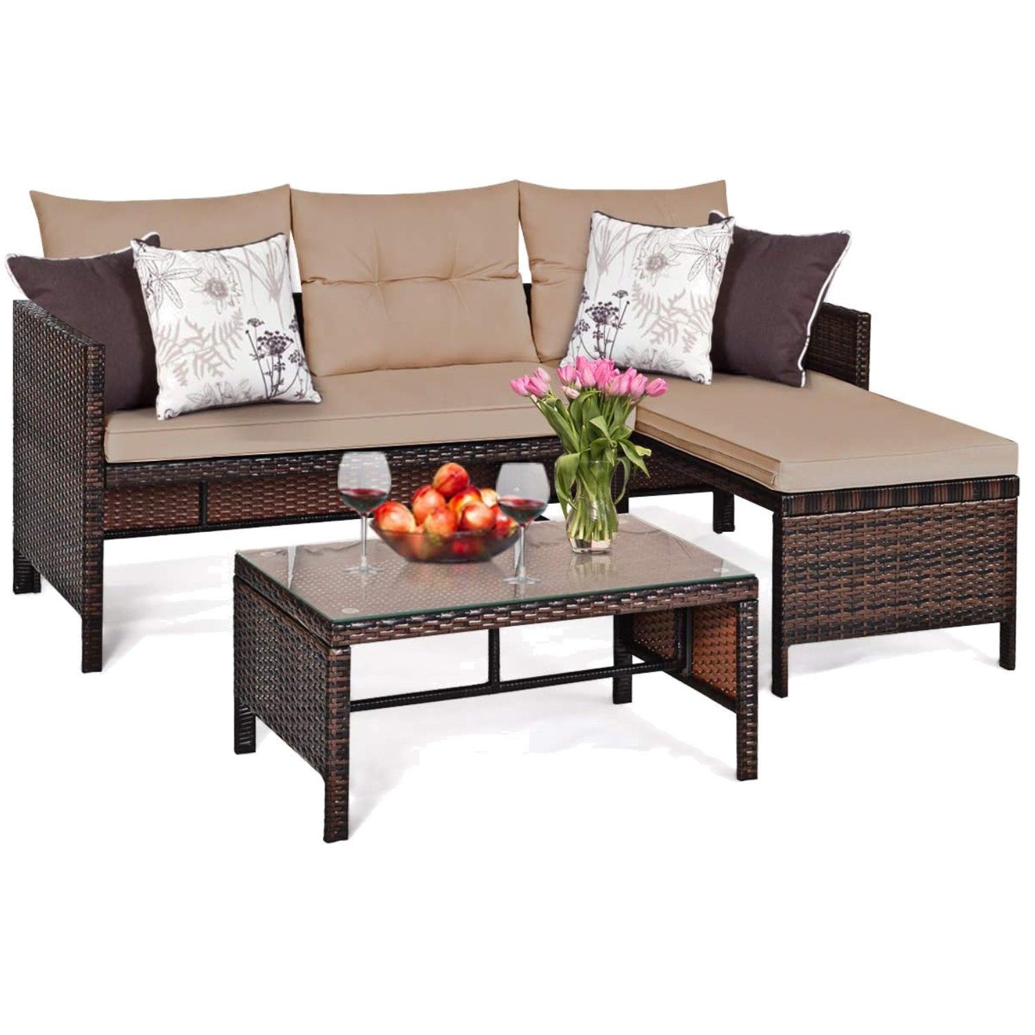3-Piece Patio Corner Sofa Set with Coffee Table