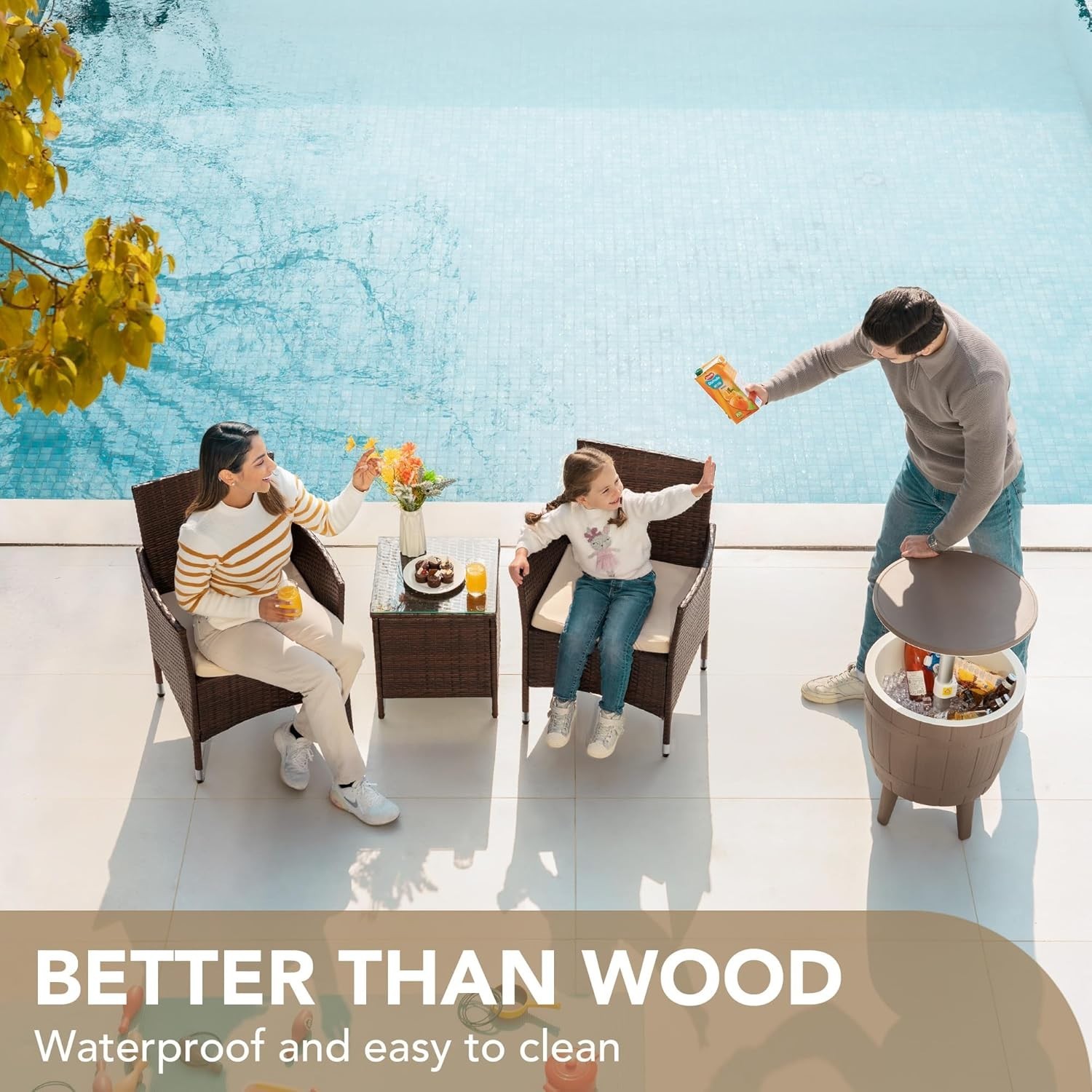 Modern 3-Piece Outdoor Furniture Set – Comfortable Rattan Chairs & Glass Table
