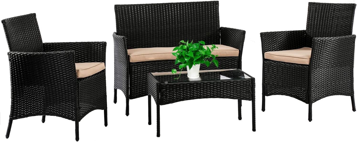 FDW Patio Furniture Set 4 Pieces Outdoor Rattan Chair Wicker Sofa 