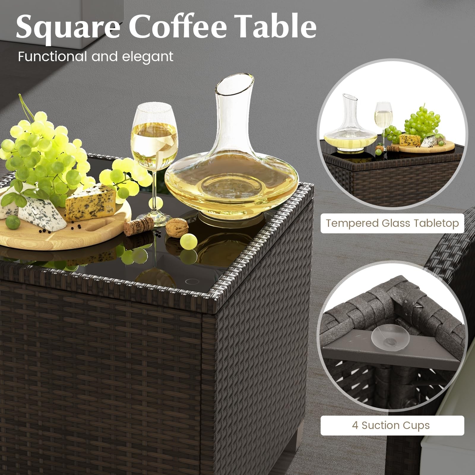 5 Pieces Patio Conversation Set, PE Wicker Outdoor Furniture Set with 2 Chair…