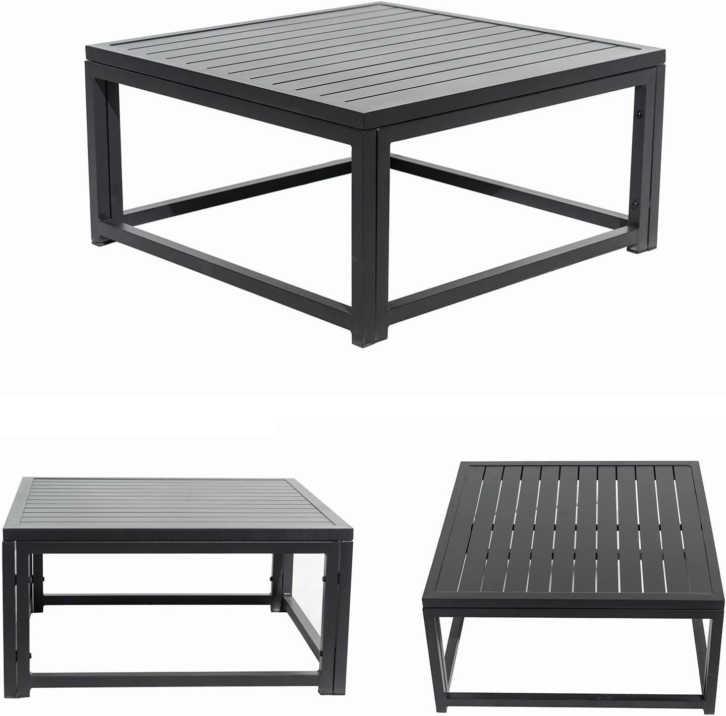 6 Seater L-shape Aluminium Garden Corner Sofa Set w Padded Cushions Coffee Table