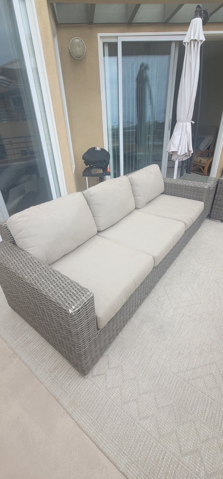 Sunbrella Outdoor Waterproof Brown Rattan And Tan Sofa With Side Chair & Table