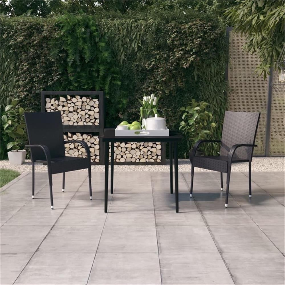 Bowery Hill PE Rattan/Powder-Coated Steel Garden Dining Set in Black