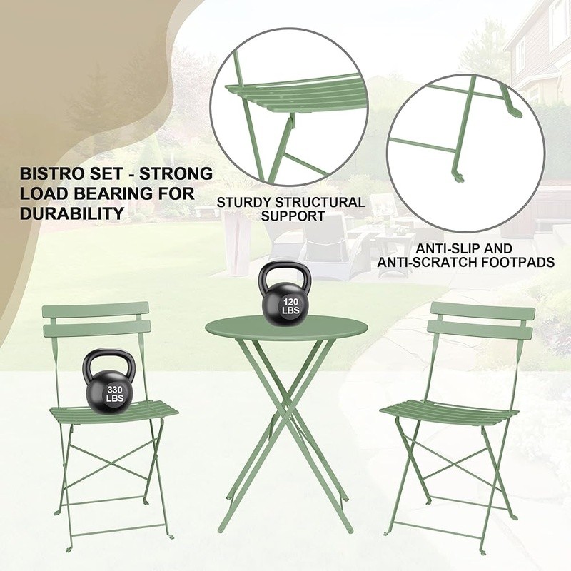 Weatherproof Folding Bistro Set Small Spaces Patio Dining & Relaxation New