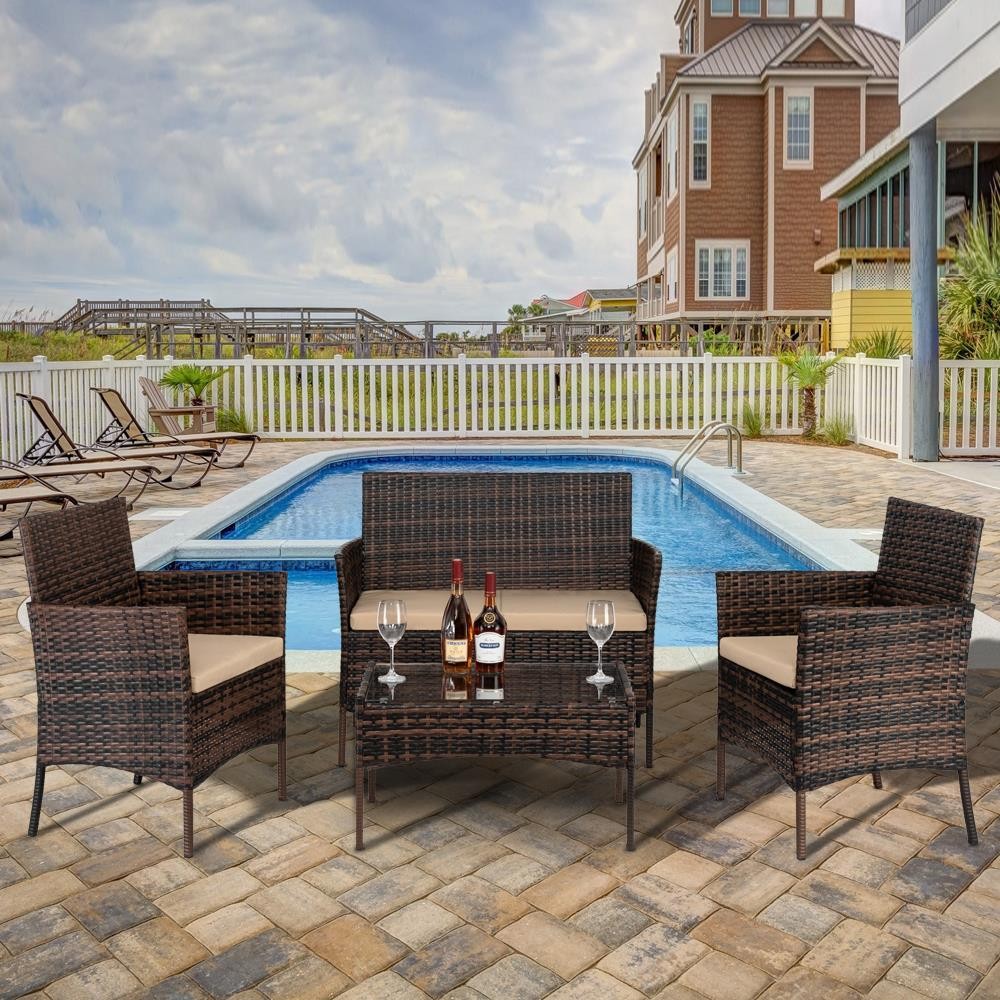 8 Pcs Outdoor Patio Lawn Sofa Set with Cushions Rattan Wicker Furniture Table