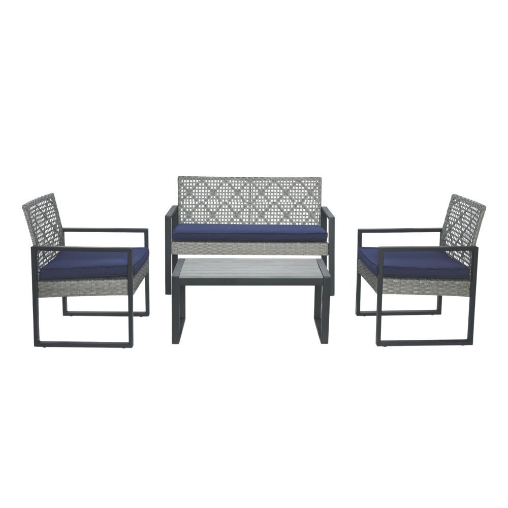 4-Piece Patio Furniture Set Outdoor Balcony Furniture Gray Acacia Wood Table Top