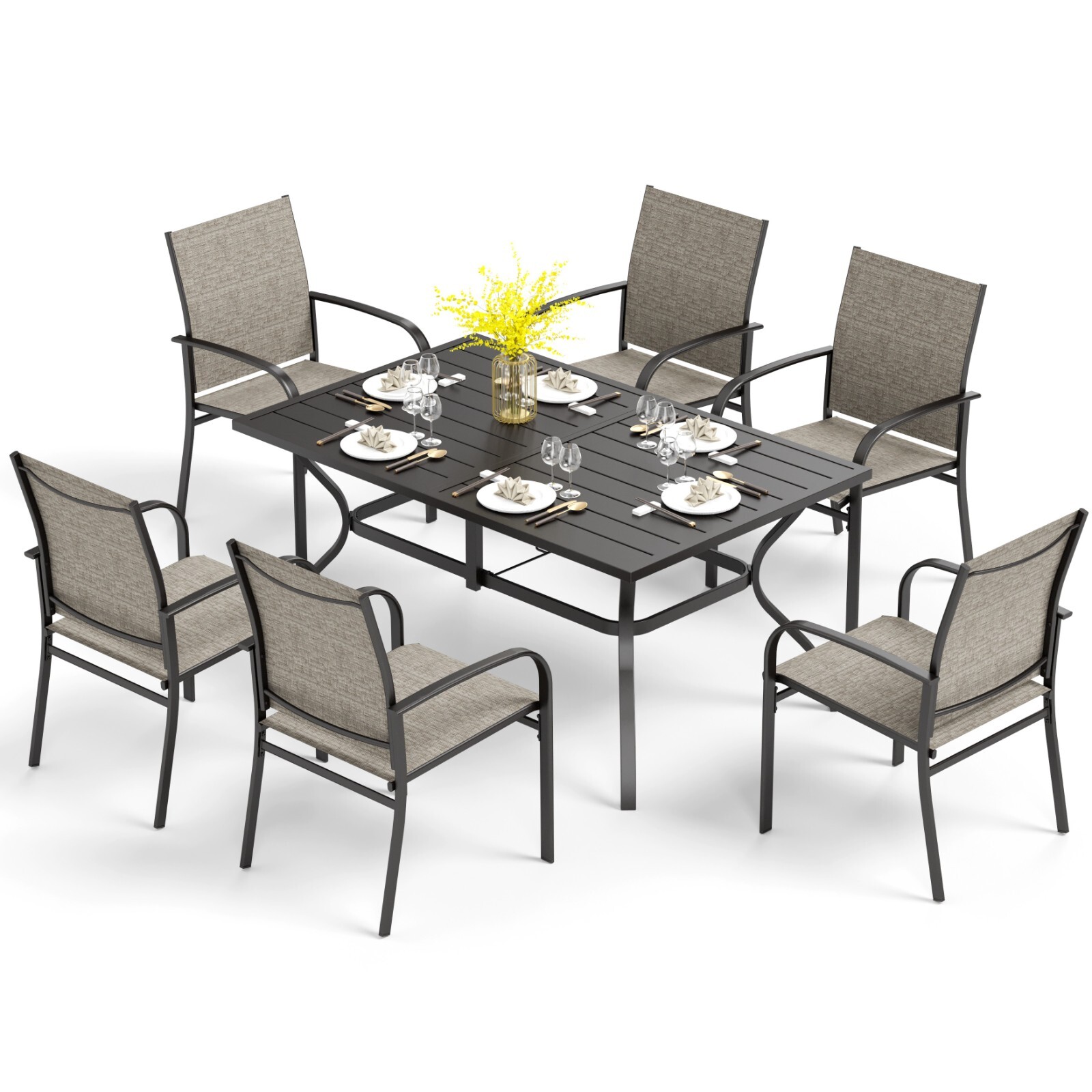 7 Piece Patio Dining Set Outdoor Table Chairs Set for Lawn Porch Yard