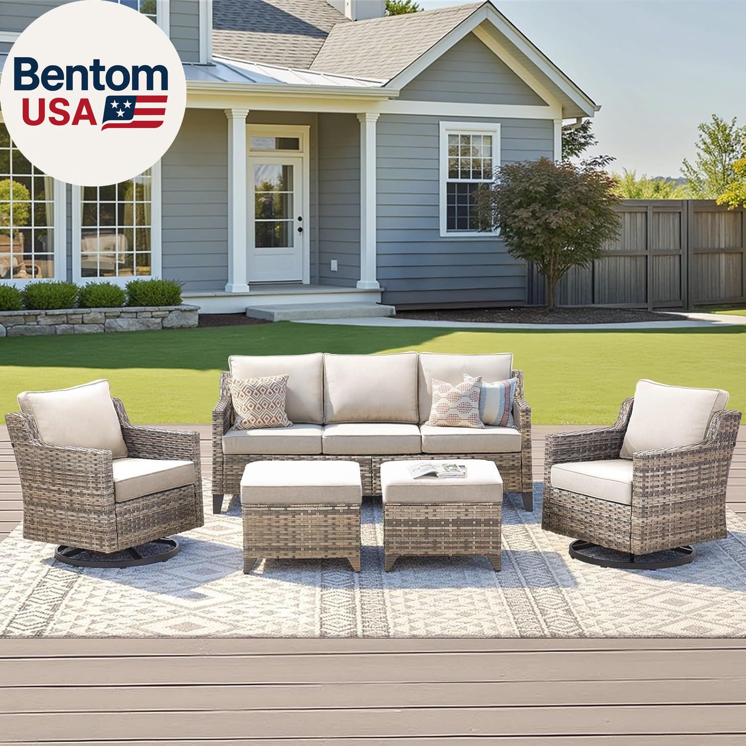 Outdoor Patio Furniture Set-5 Pieces All-Weather Wicker Outdoor Furniture with S