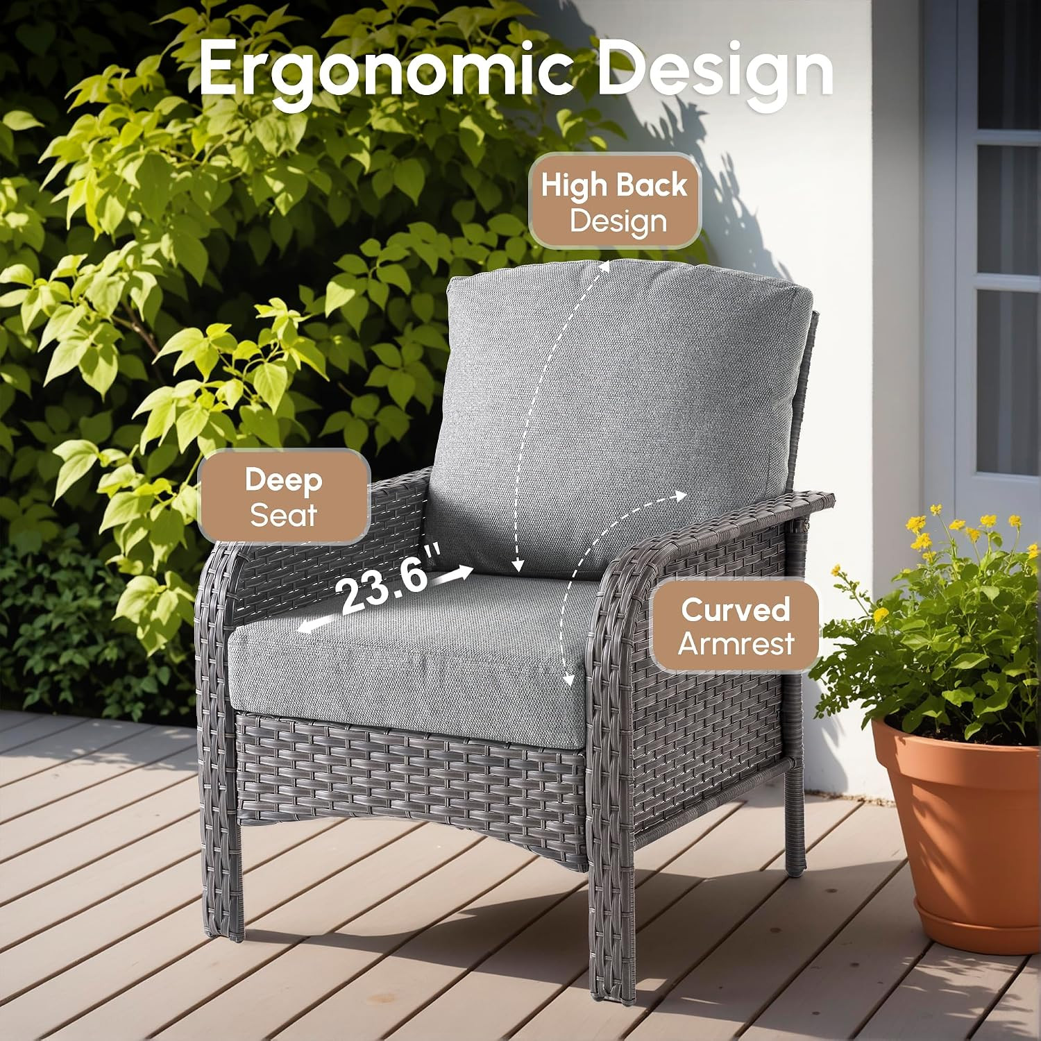 2 Pieces Wicker Patio Chairs – Outdoor Rattan Chairs Set of 2,All-Weather PE Wic